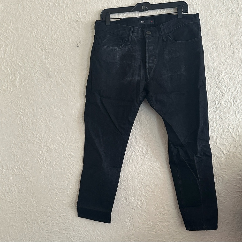 3x1 M5 Black Denim Selvedge Jeans Men’s Low Rise Slim 34 HEMMED SHORT